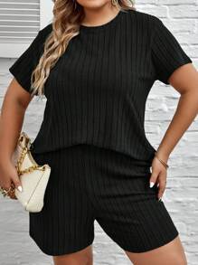 SHEIN LUNE Plus Size Tie Dye Printed Round Neck T-Shirt And Shorts Set With Pockets, Summer Casual 2pcs Summer Outfits