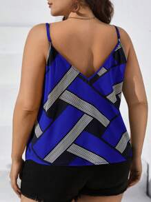 SHEIN Clasi Áo hai dây Plus Size Khối Màu Sọc Giải trí - Xanh đậm - Xem 2