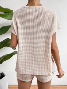 SHEIN Essnce Chất rắn Ống ngọn & Quần short & Mở Mặt trước áo - Màu be - Xem 2