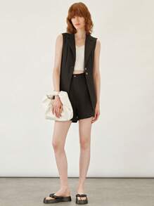 BizChic 西裝領馬甲西裝外套和短褲工作服 - 黑色 - 查看 6