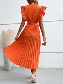 SHEIN VCAY Viền Ruffle Viền xếp Váy có thắt lưng - trái cam - Xem 2
