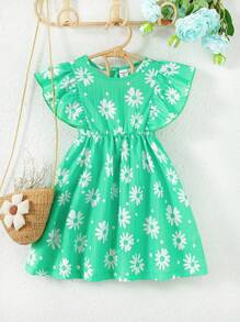 Cô Gái Trẻ In hoa Viền Ruffle Đầm - màu xanh lá - Xem 5