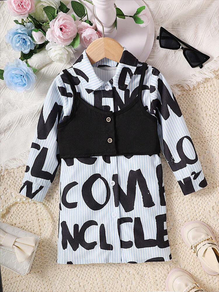 Baby Girl Letter Graphic Shirt Dress & Cami Top