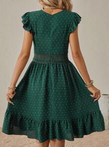 SHEIN LUNE Vestido de lunares panel con encaje bajo con fruncido - Verde - Ver 2