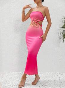 SHEIN Privé Đầm Hội Chữ thập Cắt ra Tách cao Lộ Lưng Ombre Gợi cảm - Nhiều màu - Xem 5