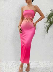 SHEIN Privé Đầm Hội Chữ thập Cắt ra Tách cao Lộ Lưng Ombre Gợi cảm - Nhiều màu - Xem 2