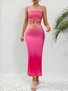 SHEIN Privé Đầm Hội Chữ thập Cắt ra Tách cao Lộ Lưng Ombre Gợi cảm - Nhiều màu - Xem 6