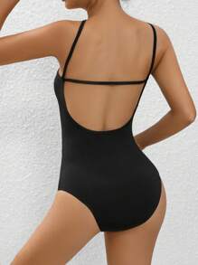 Chiquease Stereo Flower Asymmetrical Neck Cami Bodysuit - Black - View 3