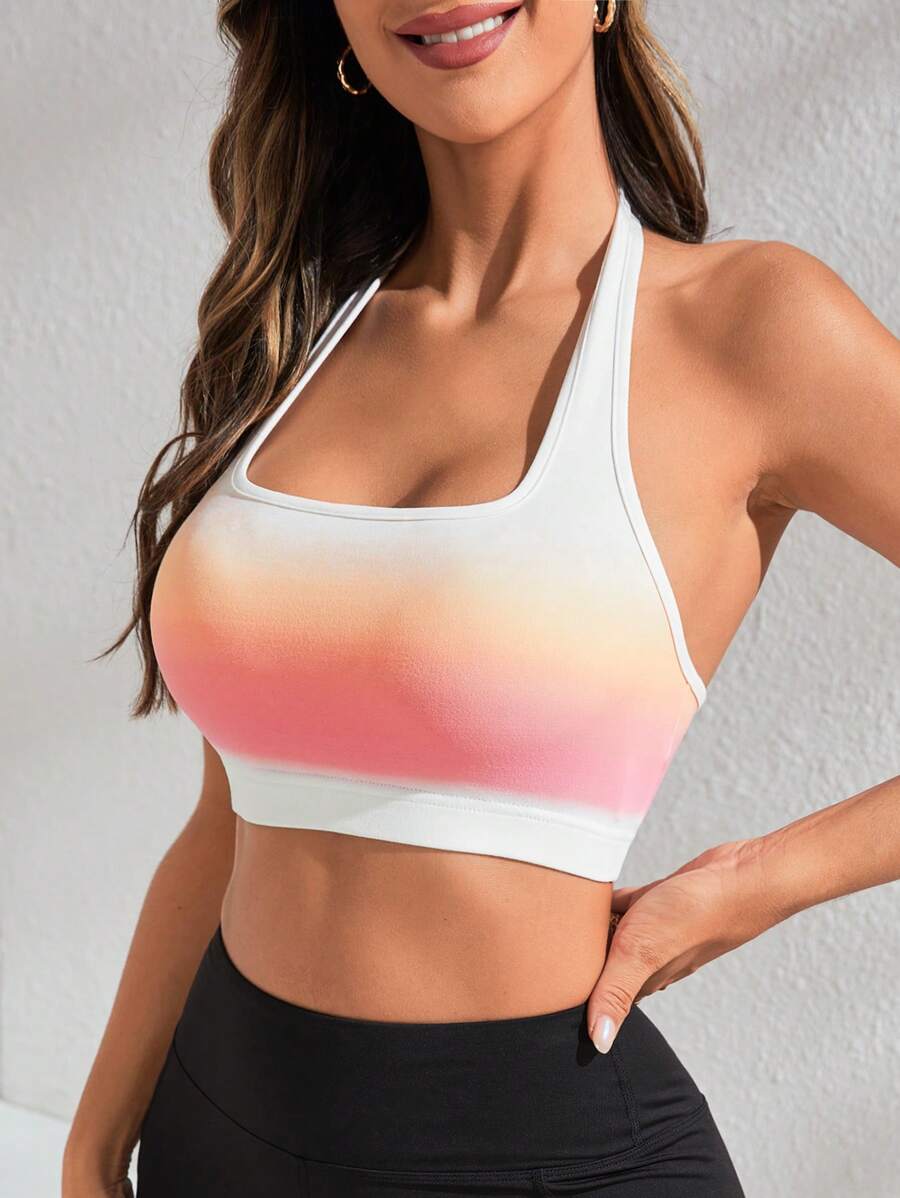 Yoga Trendy 漸變圖案露背短款運動掛脖上衣 - 彩色 - 查看 1