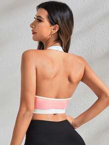 Yoga Trendy 漸變圖案露背短款運動掛脖上衣 - 彩色 - 查看 2