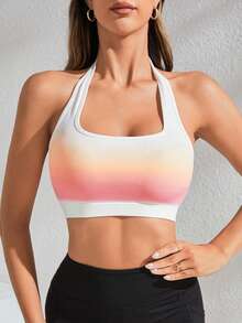 Yoga Trendy 漸變圖案露背短款運動掛脖上衣 - 彩色 - 查看 5