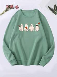 SHEIN EZwear 萬聖印花加絨內裏運動衫 - 薄荷綠 - 查看 1