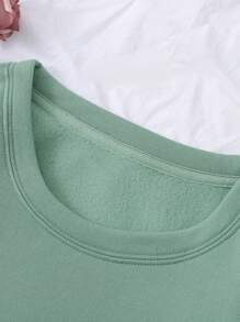 SHEIN EZwear 萬聖印花加絨內裏運動衫 - 薄荷綠 - 查看 3