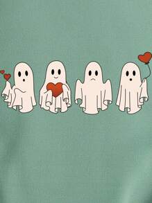 SHEIN EZwear 萬聖印花加絨內裏運動衫 - 薄荷綠 - 查看 5