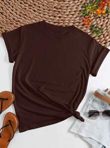 INAWLY Heart And Letter Graphic Tee Graphic Tees Women Tops - Chocolate Brown - View 2