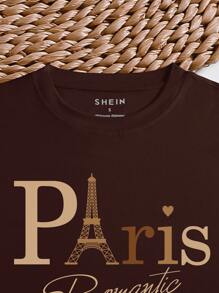 INAWLY Heart And Letter Graphic Tee Graphic Tees Women Tops - Chocolate Brown - View 3