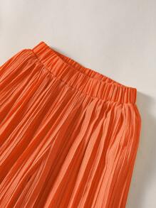 SHEIN Chica Joven bajo con fruncido Top de tirantes & Pantalones de pierna ancha - Naranja - Ver 5