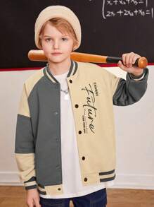 SHEIN Tween Boy Slogan Graphic Colourblock Raglan Sleeve Varsity Jacket - Multicolor - View 1