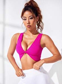 Easithlete Mặt trước xoắn Mùa vụ Thể thao Tank Top - Màu Hồng Tươi - Xem 3
