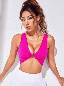 Easithlete Mặt trước xoắn Mùa vụ Thể thao Tank Top - Màu Hồng Tươi - Xem 4