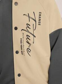 SHEIN Tween Boy Slogan Graphic Colourblock Raglan Sleeve Varsity Jacket - Multicolor - View 3