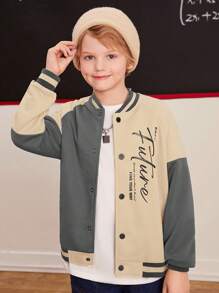 SHEIN Tween Boy Slogan Graphic Colourblock Raglan Sleeve Varsity Jacket - Multicolor - View 4
