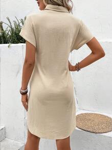 SHEIN Frenchy Twist Front Batwing Sleeve Shirt Dress - Apricot - View 2