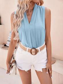 SHEIN Frenchy Chất rắn Khăn quàng Áo không tay - Màu xanh lam - Xem 1