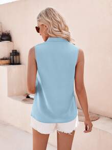 SHEIN Frenchy Chất rắn Khăn quàng Áo không tay - Màu xanh lam - Xem 2