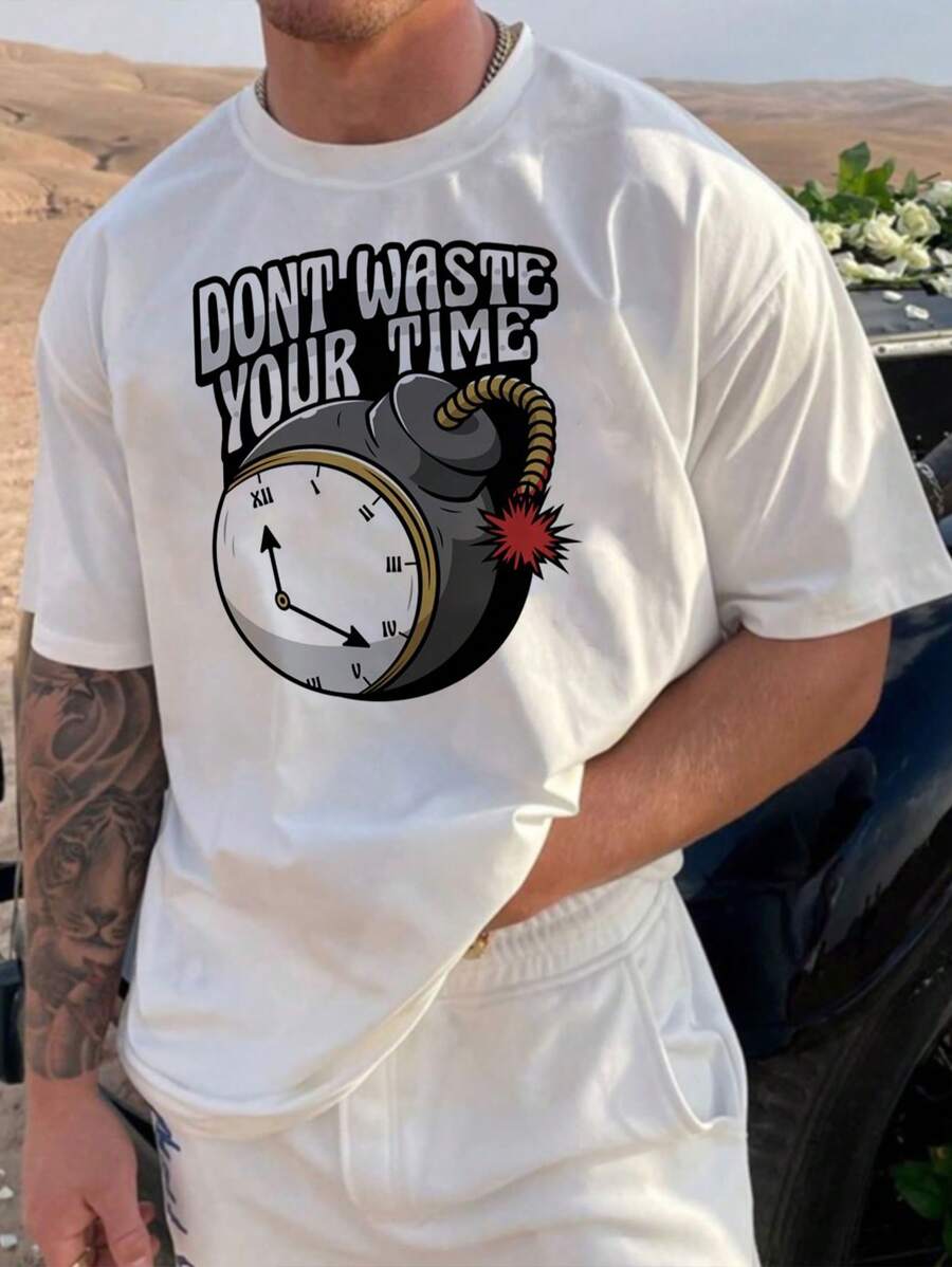 男士字母和卡通圖案T恤 - 白色 - 查看 1