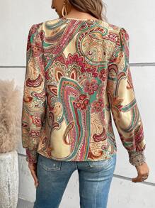 SHEIN LUNE Paisley Print Lantern Sleeve Blouse - Multicolor - View 2