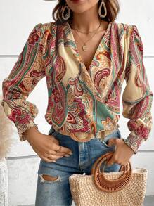 SHEIN LUNE Paisley Print Lantern Sleeve Blouse - Multicolor - View 5