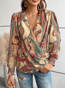 SHEIN LUNE Paisley Print Lantern Sleeve Blouse - Multicolor - View 6