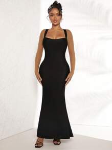 SHEIN SXY Vestido de malla en contraste panel bajo sirena