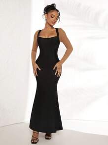 SHEIN SXY Vestido de malla en contraste panel bajo sirena