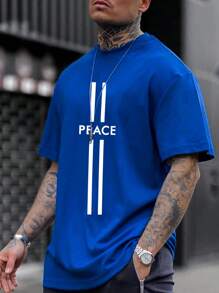 Manfinity Homme Men Letter Graphic Tee - Blue - View 1