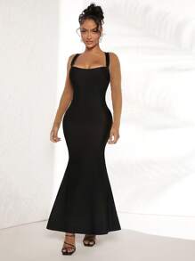 SHEIN SXY Vestido de malla en contraste panel bajo sirena