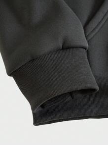 ROMWE MEN Anime Các bạn Đồ họa chữ cái tiếng Nhật Lót nhiệt Hoodie - Màu xám đen - Xem 3