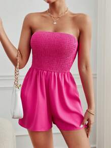 SHEIN PETITE 素色抹胸連體短褲 - 玫紅色 - 查看 6