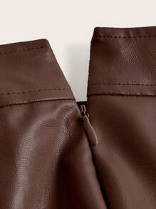 SHEIN ICON Women's Solid Color Pleated A-Line Skirt, Casual & Vacation - Coffee Brown - View 4