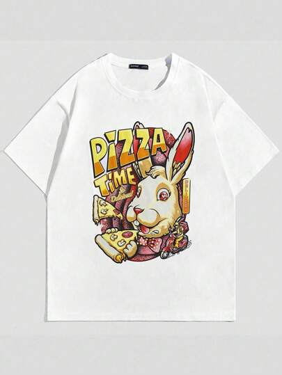 Innervision Hombres Camiseta con estampado de conejo y letra