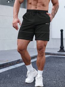 Manfinity Sport Corelite Men Letter Graphic Drawstring Waist Sports Shorts - Black - View 1