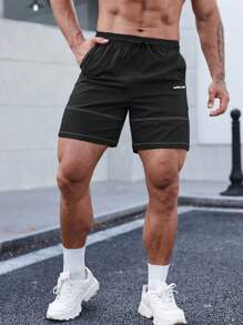 Manfinity Sport Corelite Men Letter Graphic Drawstring Waist Sports Shorts - Black - View 3