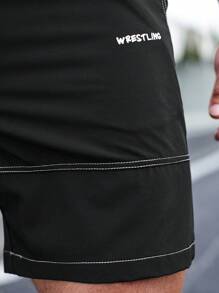 Manfinity Sport Corelite Men Letter Graphic Drawstring Waist Sports Shorts - Black - View 8