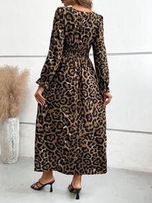 SHEIN VCAY Leopard Print Split Thigh Dress - Brown - View 5