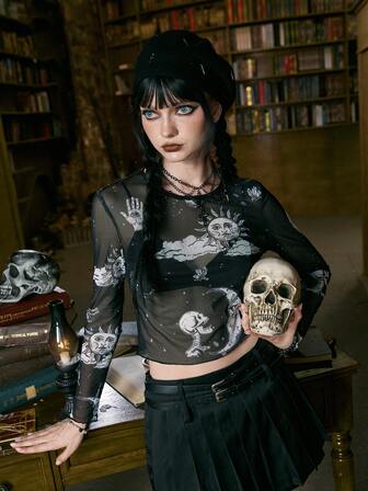 Academia Sun & Moon Graphic Mesh Top