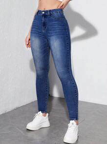 斜口袋緊身牛仔褲