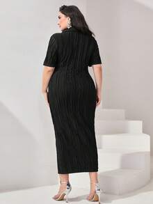 Modelyn Plus Tie Front Shirt Dress - Black - View 2