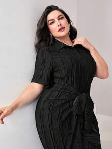 Modelyn Plus Tie Front Shirt Dress - Black - View 4