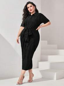 Modelyn Plus Tie Front Shirt Dress - Black - View 6